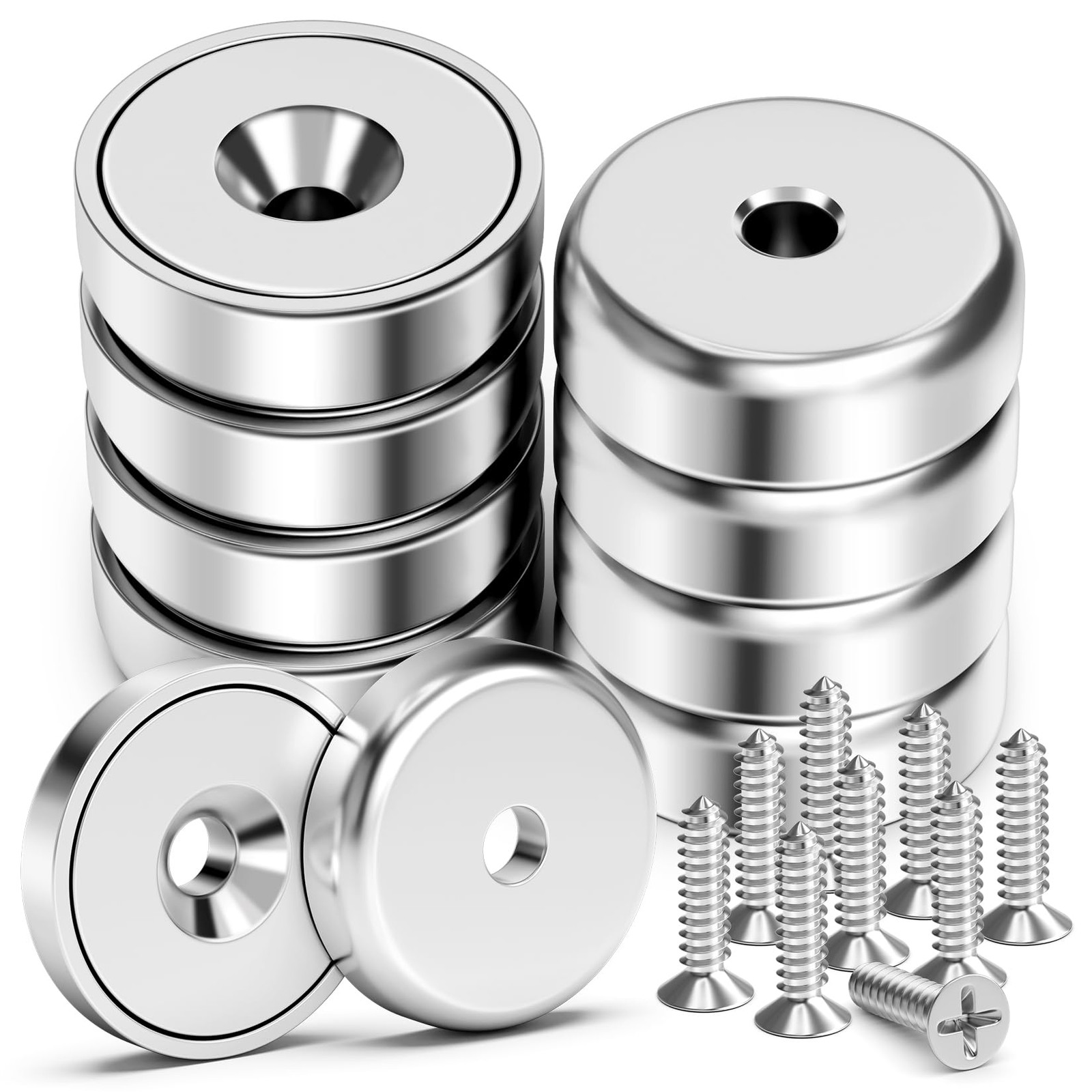 VNDUEEY 8 Pack 40LBS Neodymium Magnets with Holes Strong 8 40LBS, Silver