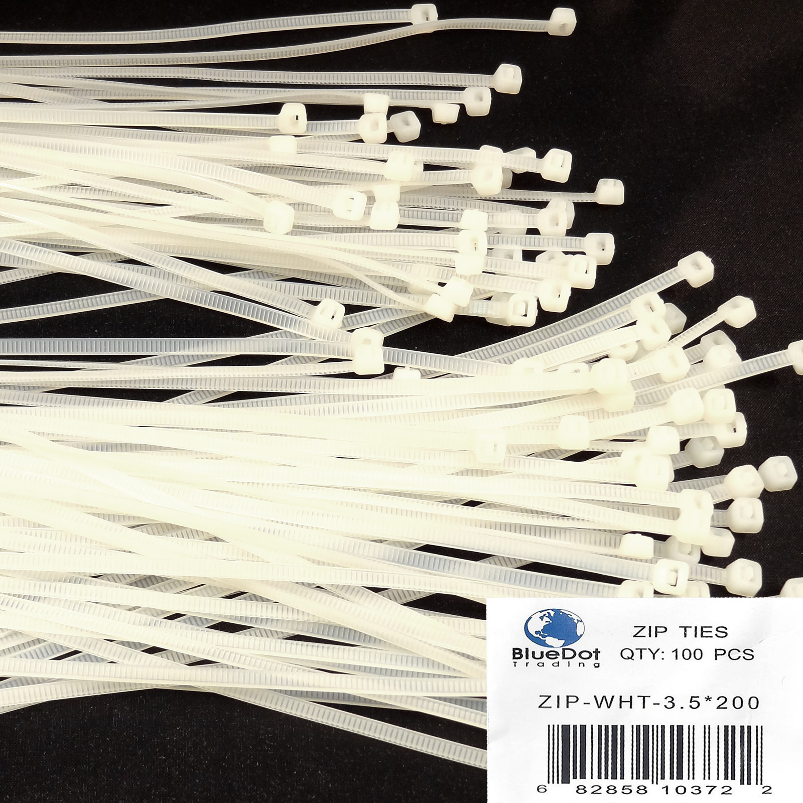 100 8" 3.5x200mm Nylon Plastic Wire Cable Ties Zip Wrap Loop Self Locking WHITE