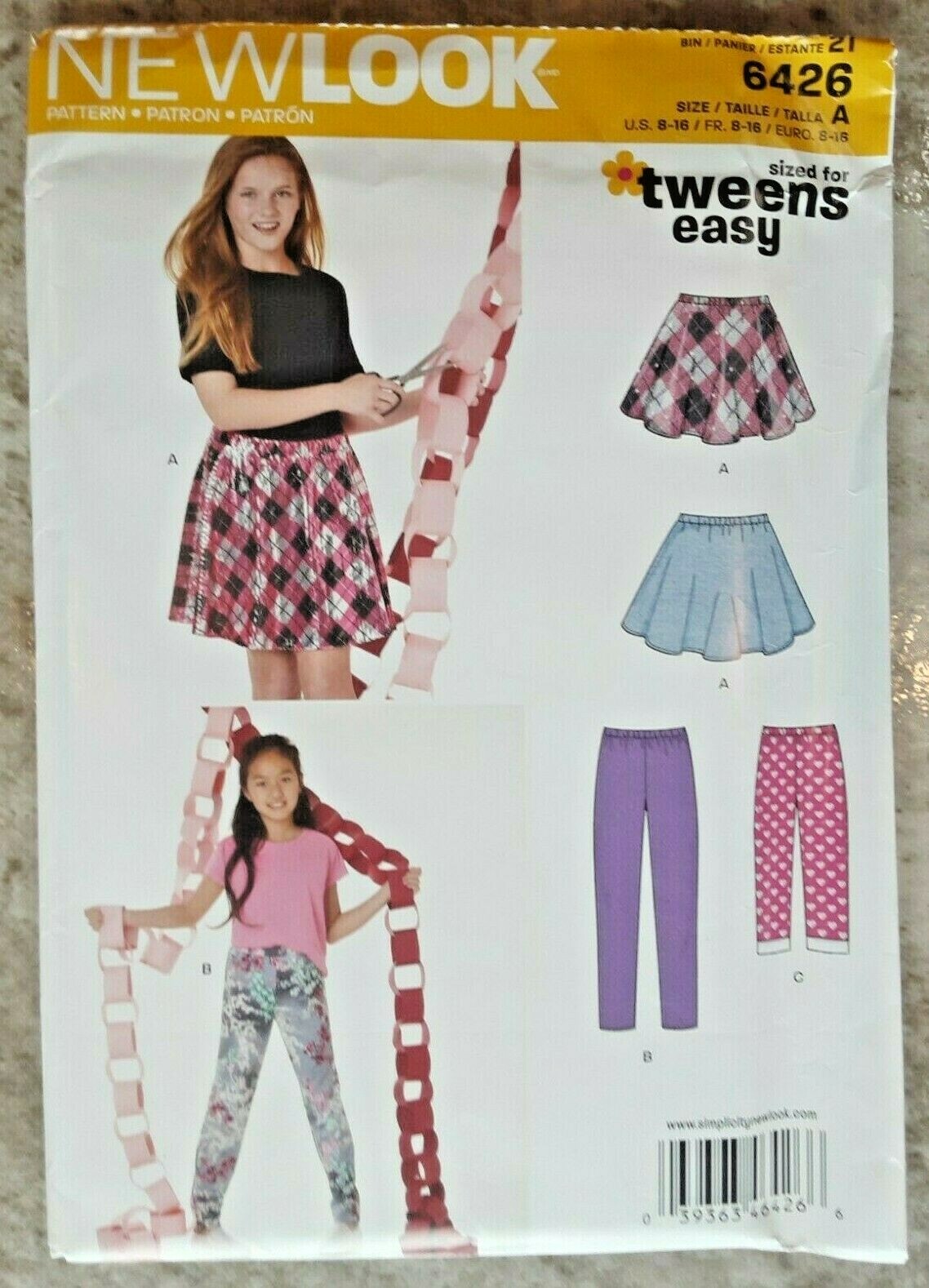 Simplicity New Look Pattern 6426 Misses' Girl's Skirt / Pants Sewing Project (H)