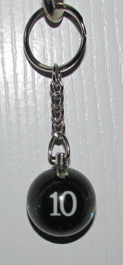 1 Inch Number 10 TEN SPARKLE Mini POOL BALL Billiard Snooker KEYCHAIN Ring NEW