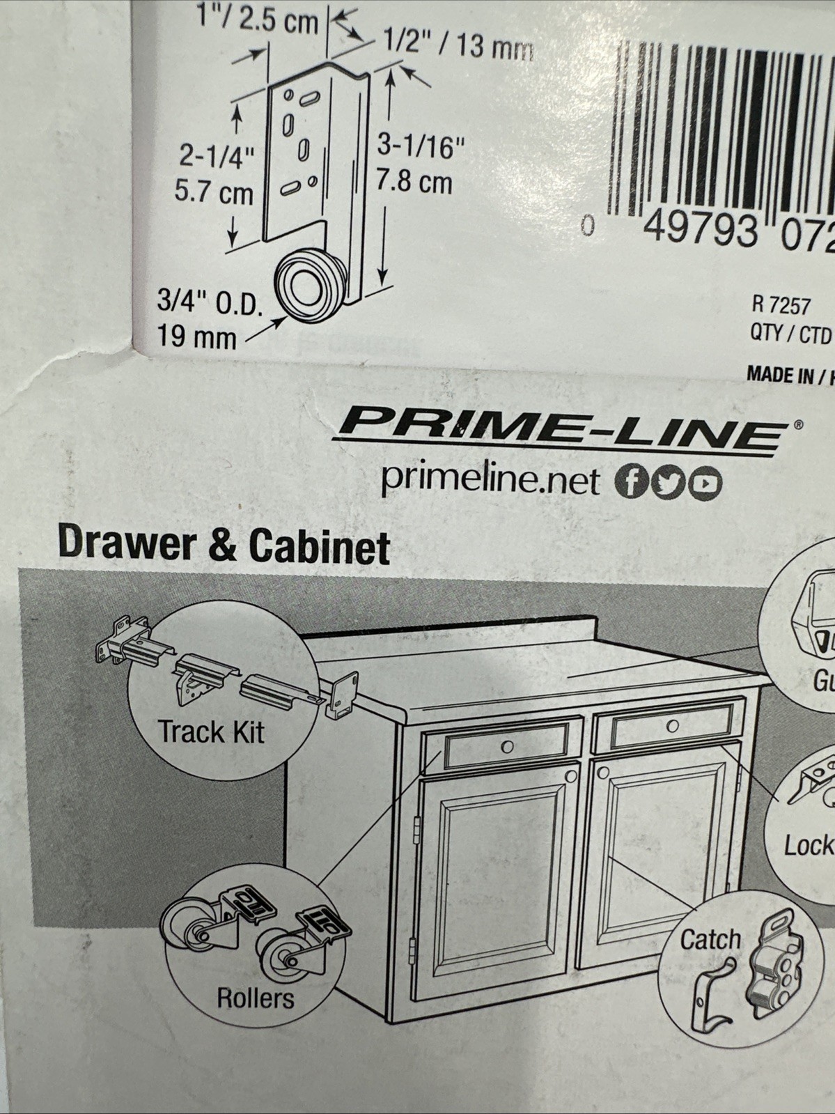 Prime-Line Products R 7257 Drawer Track Center Roller(two Per Pack) Replacement