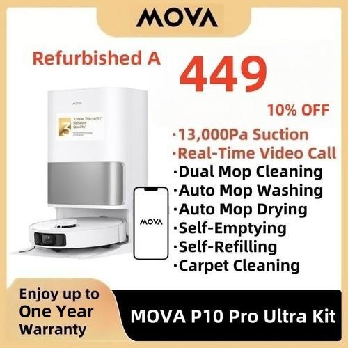 Mova P10 ProUltra Refurbished A Robot Vacuum Mop 13000Pa  140°F Hot Water