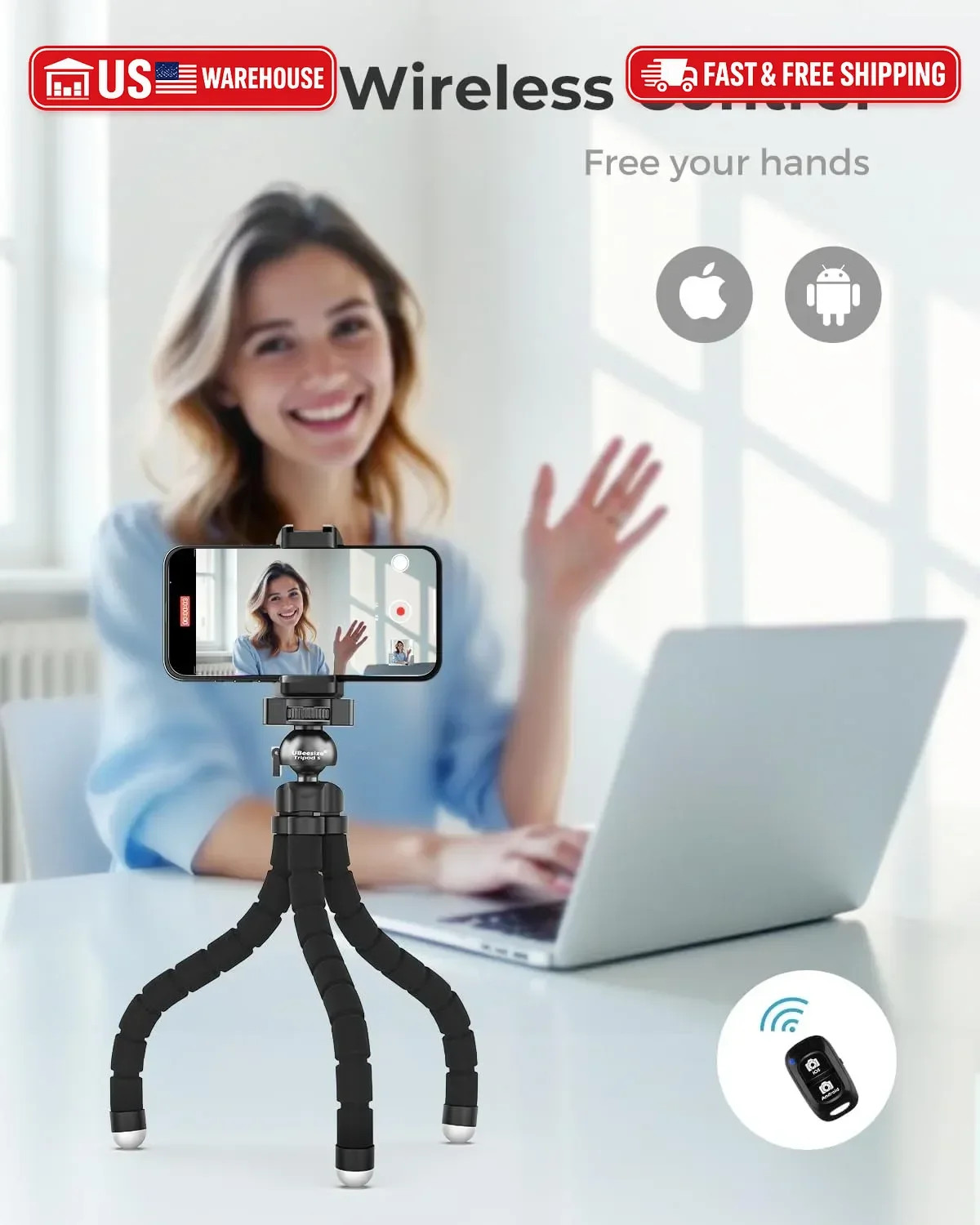 UBeesize Phone Tripod Pro S, Flexible Desk Stand with Wireless Remote, Mini Hold