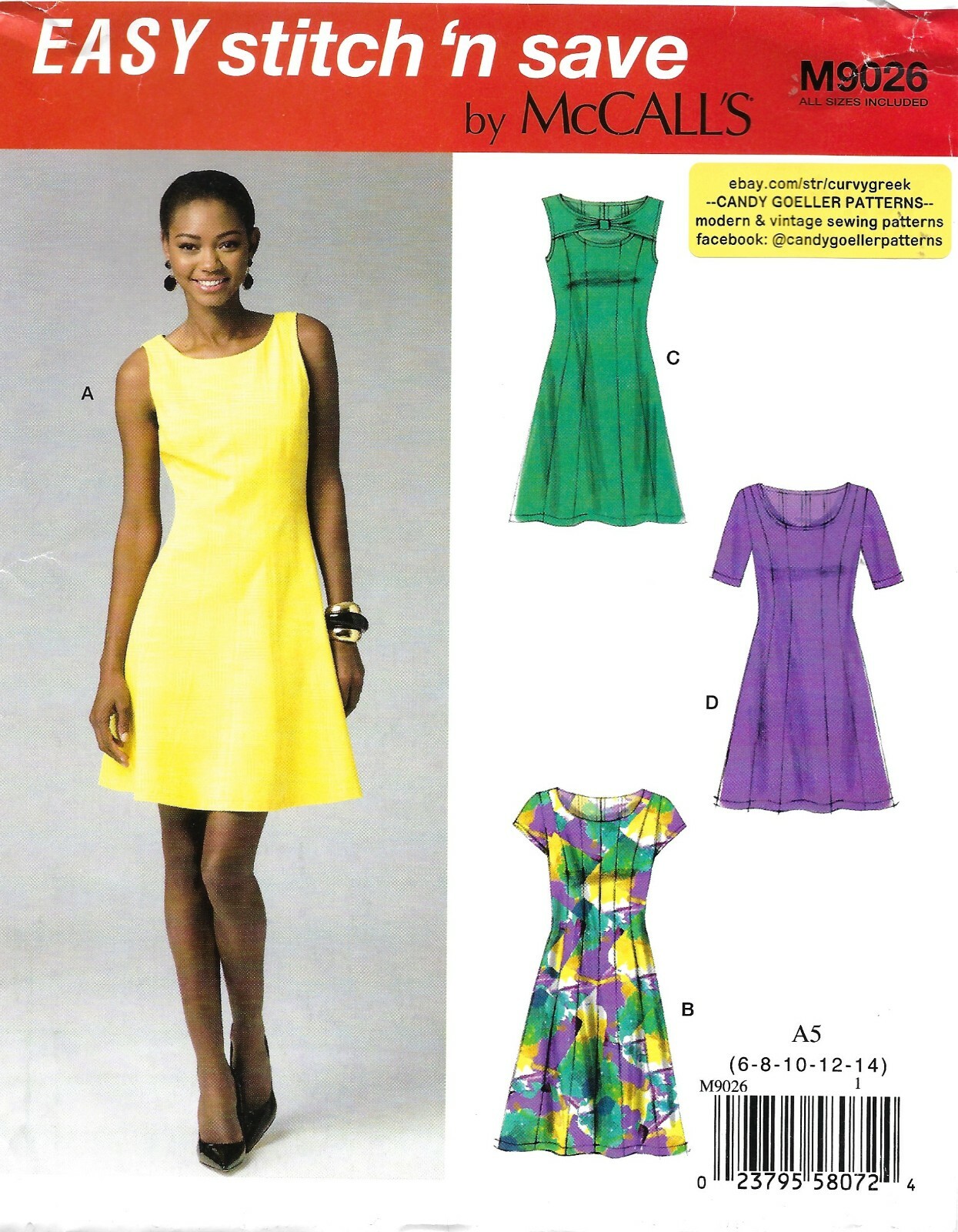 McCall's EASY Stitch & Save M9026 Fit & Flare Dress w Front Knot Overlay Sz 6-14