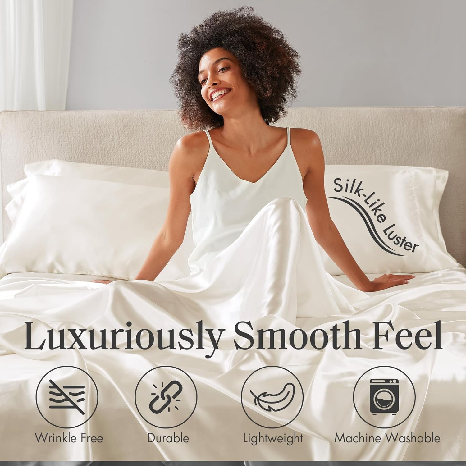 Essentials Polyester Satin 6 Piece Sheet Set with Ivory MPE20-904, Queen