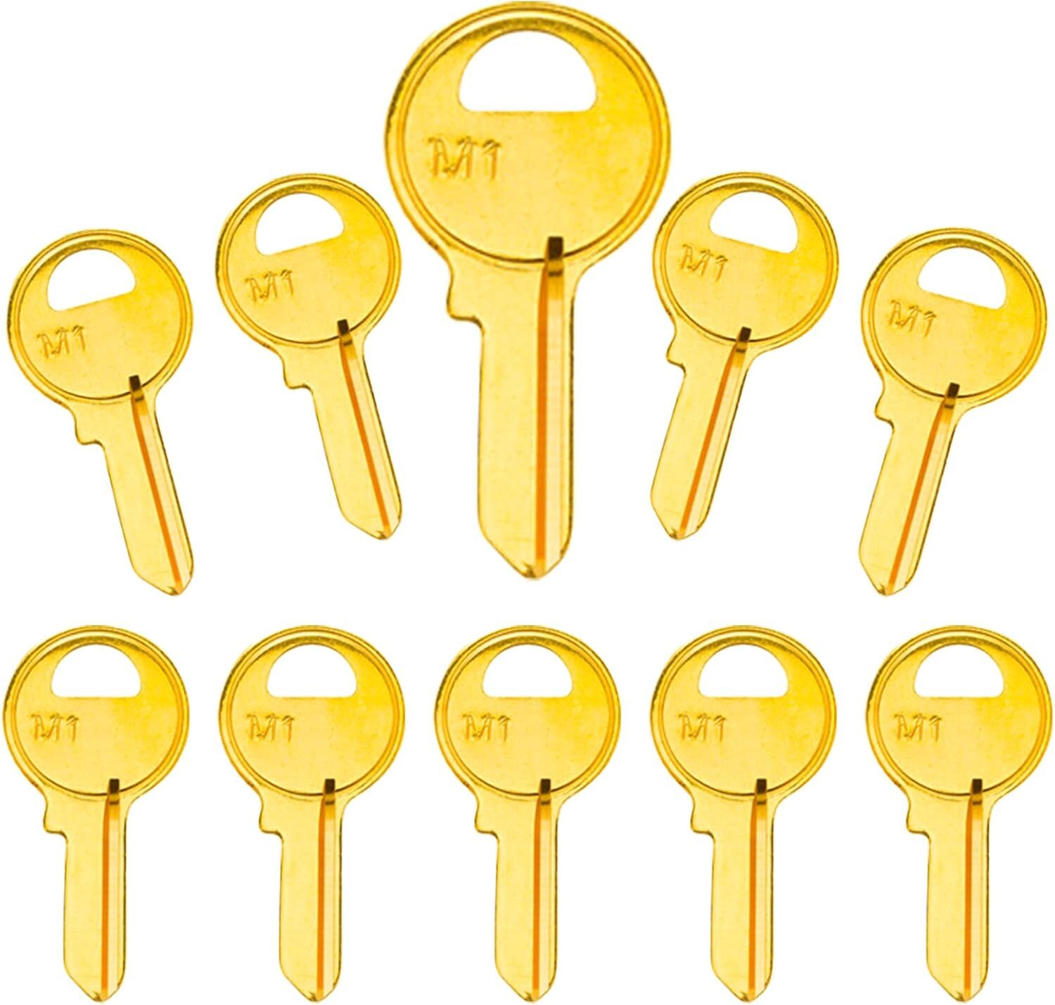 10PK Brass Finish Key Blanks, M1 (MA1) Uncut Blank Keys