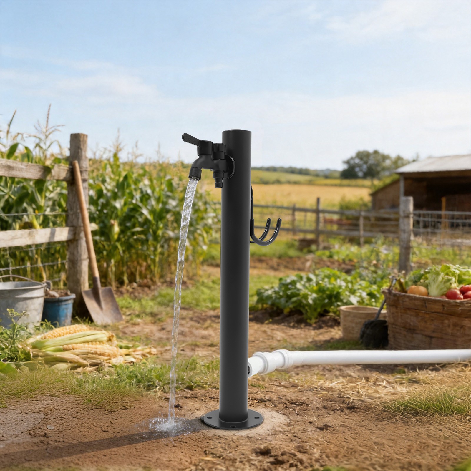 2-Outlets Outdoor Water Column Faucet Floor Mount Column Faucet Garden Faucet