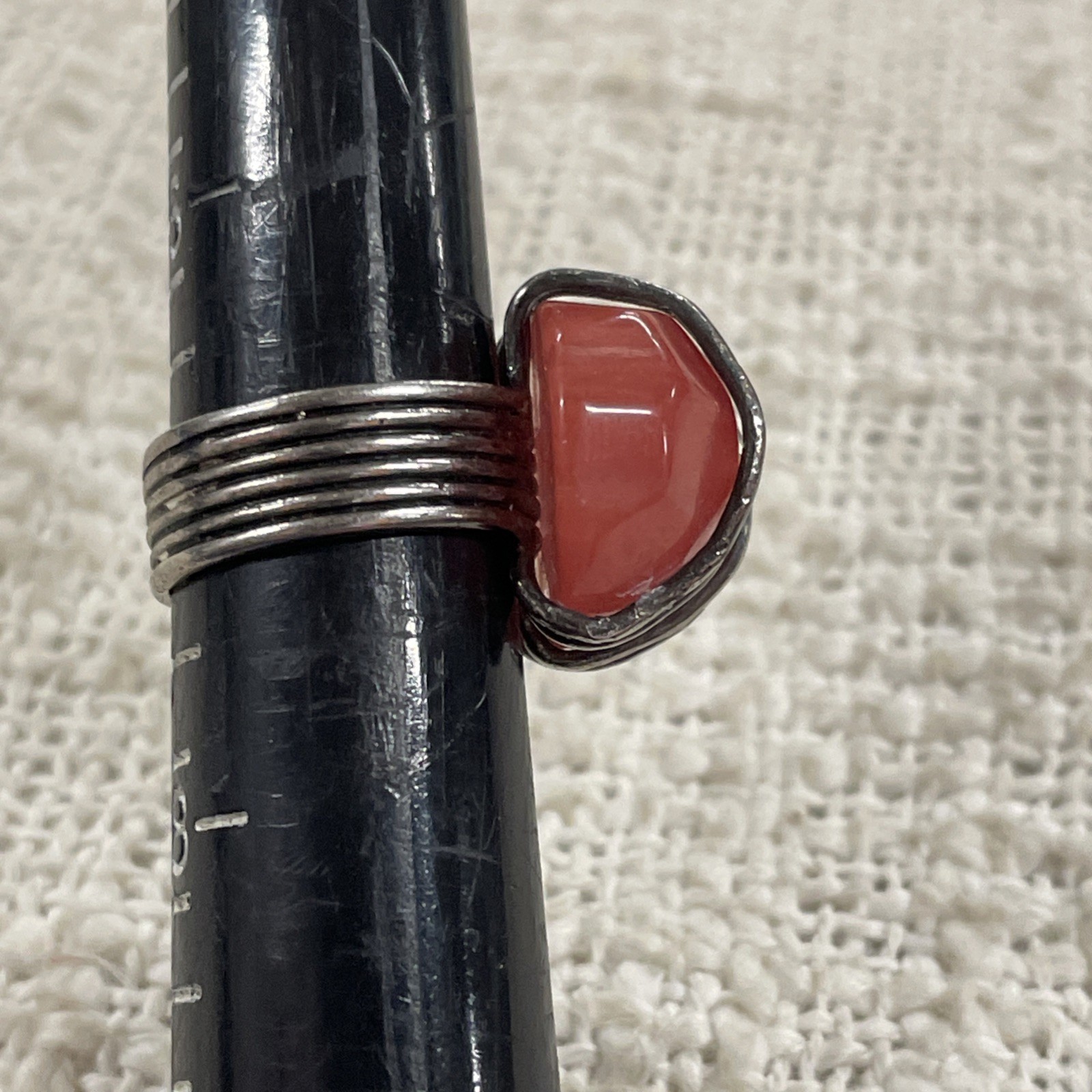 Silver Toned Cherry Quartz Wire Wrap Ring Size 7