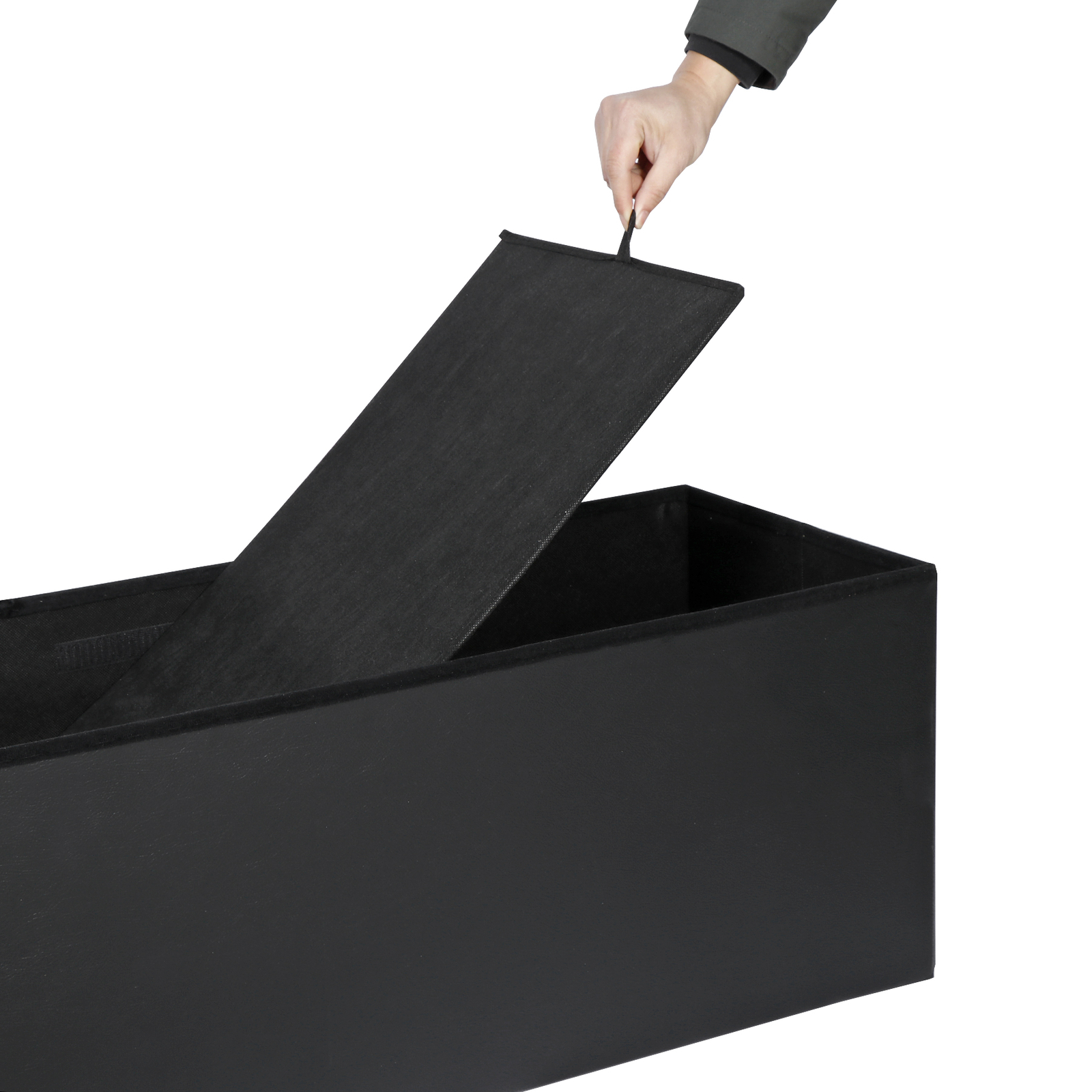 43'' Storage Ottoman Bench PVC Leather Foldable Footrest Stool w/ Divider Black
