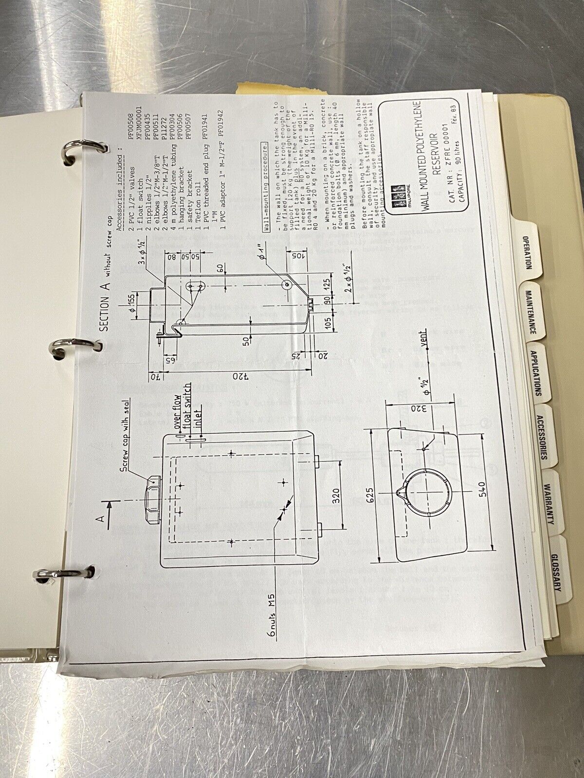 Millipore Milli-RO 15 Water Purification - Users Guide / Manual / Instructions
