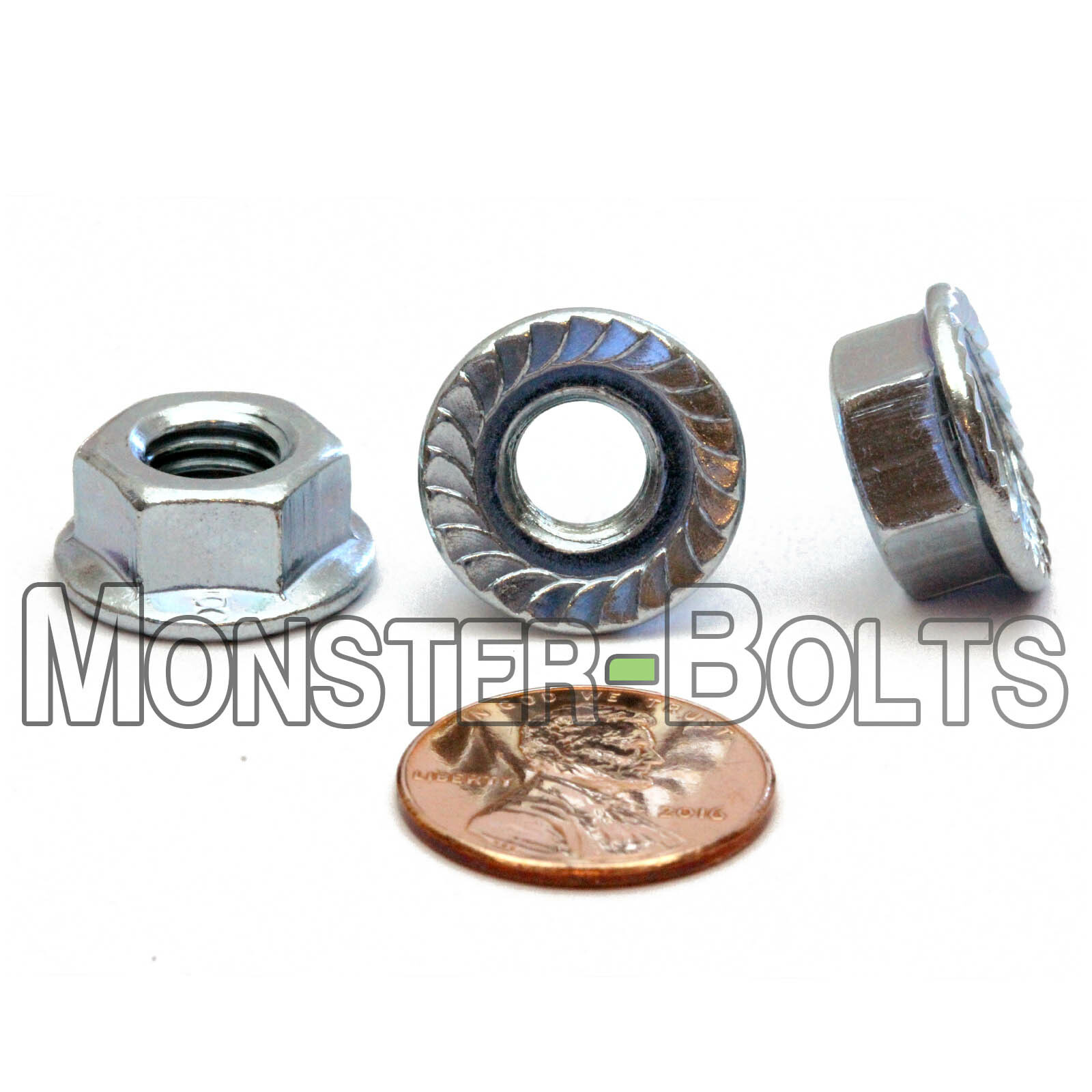 M8-1.25 Zinc Hex Serrated Flange Nuts Metric Class 8, DIN 6923 RoHS CR+3