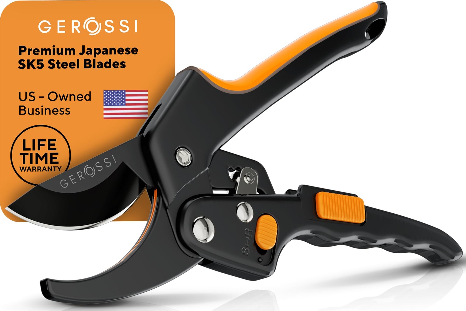 Ratchet Pruning Shears for Gardening 8.1 inches (L) x 2.7 (W), Orange