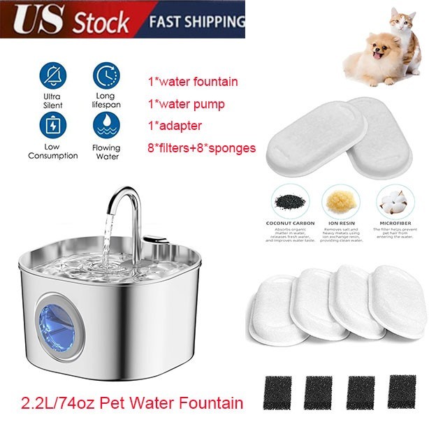 74.4oz/2.2L Cat Water Fountain Stainless Steel, Automatic Pet Water Dispenser