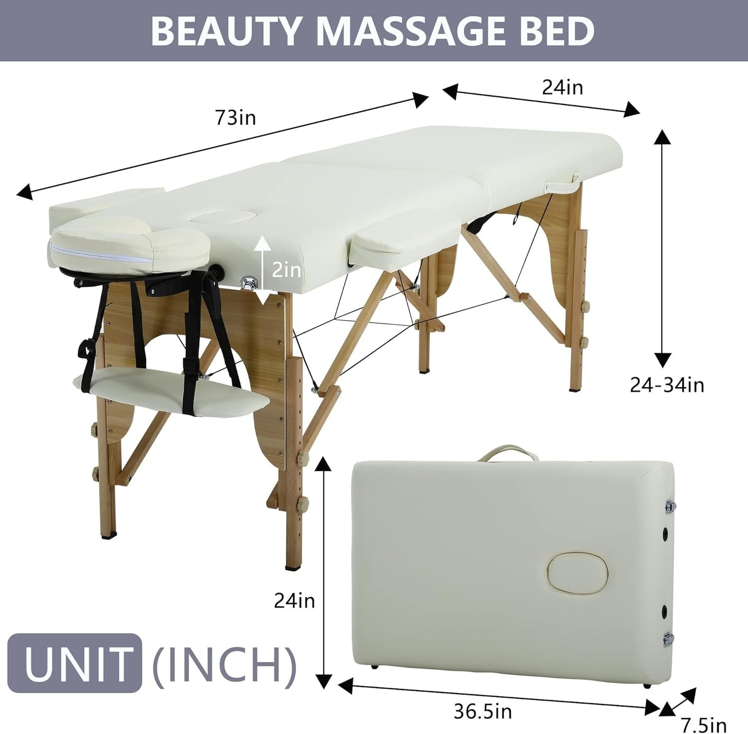 Elegantly Adjustable 24 Inch Portable Massage Table for Professionals & Spa Use