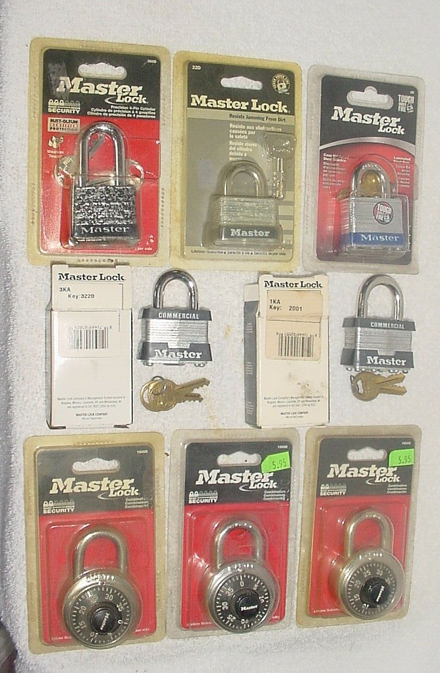 NEW NOS 8 Piece Lot Master Lock Padlocks 22D 3D 1500D 3KA 1KA  380D SHIPS FREE