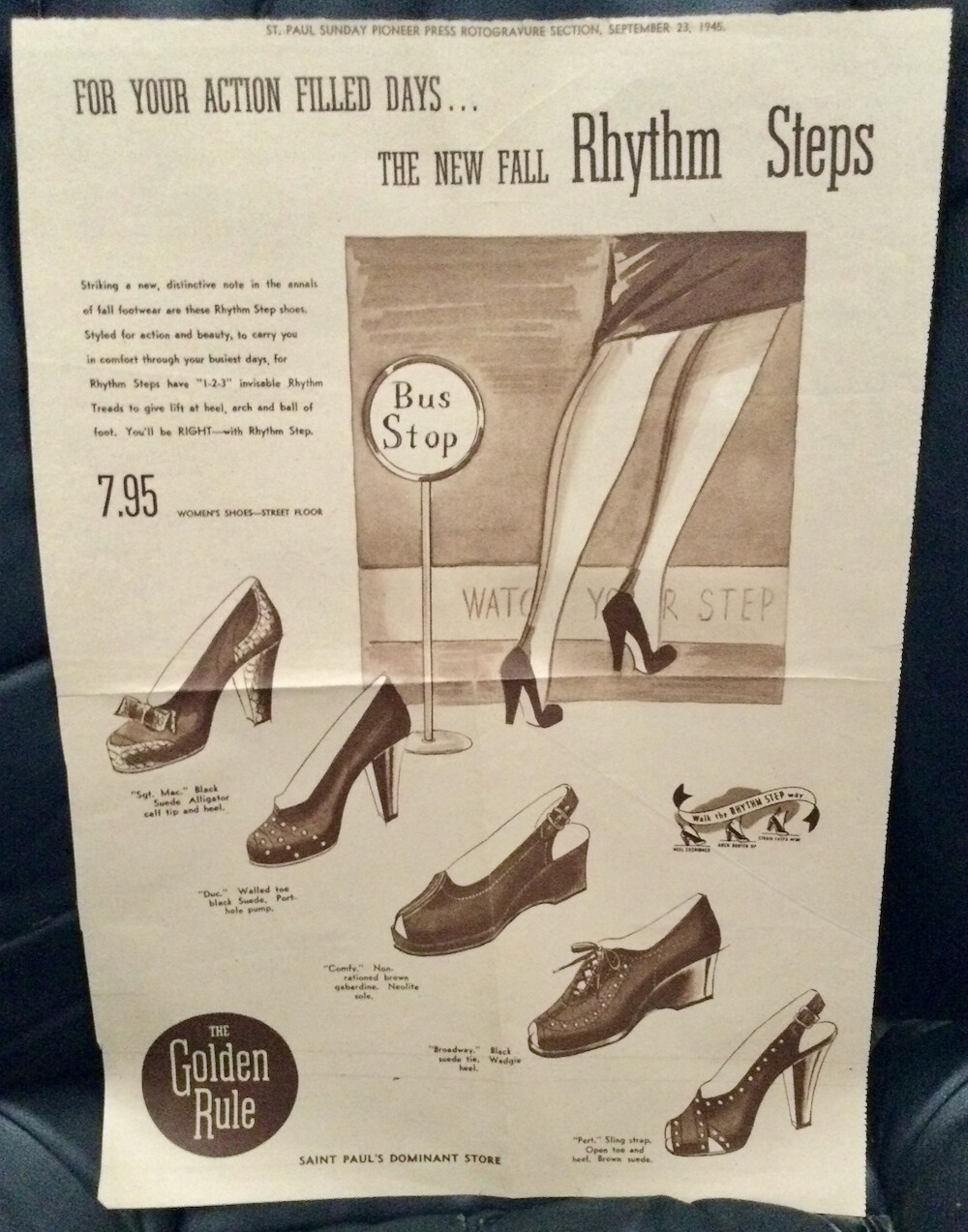 Vintage Newspaper Ad RHYTHM STEPS Golden Rule Store St. Paul MN 1945 11x15