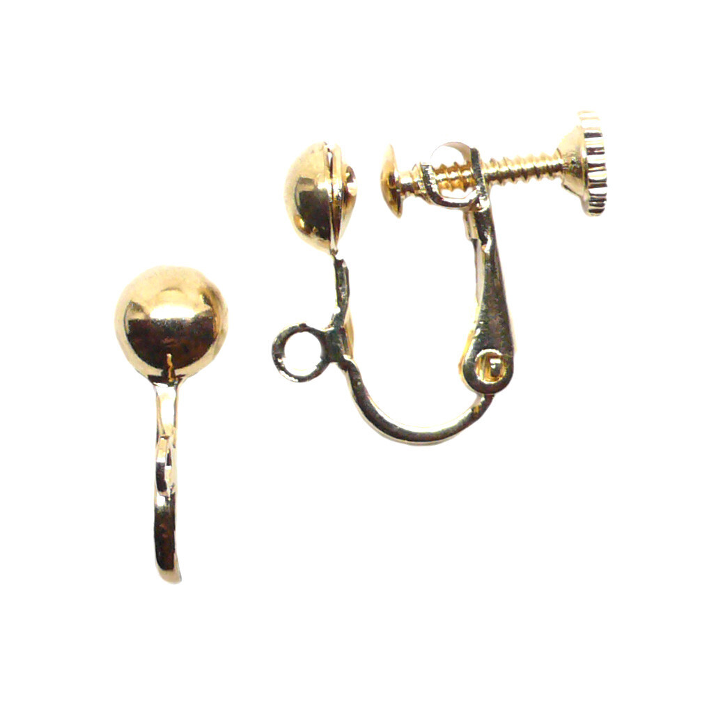 Clip Screw Non Pierced Earring Findings 5mm Half Ball with Open Ring Gold Tone