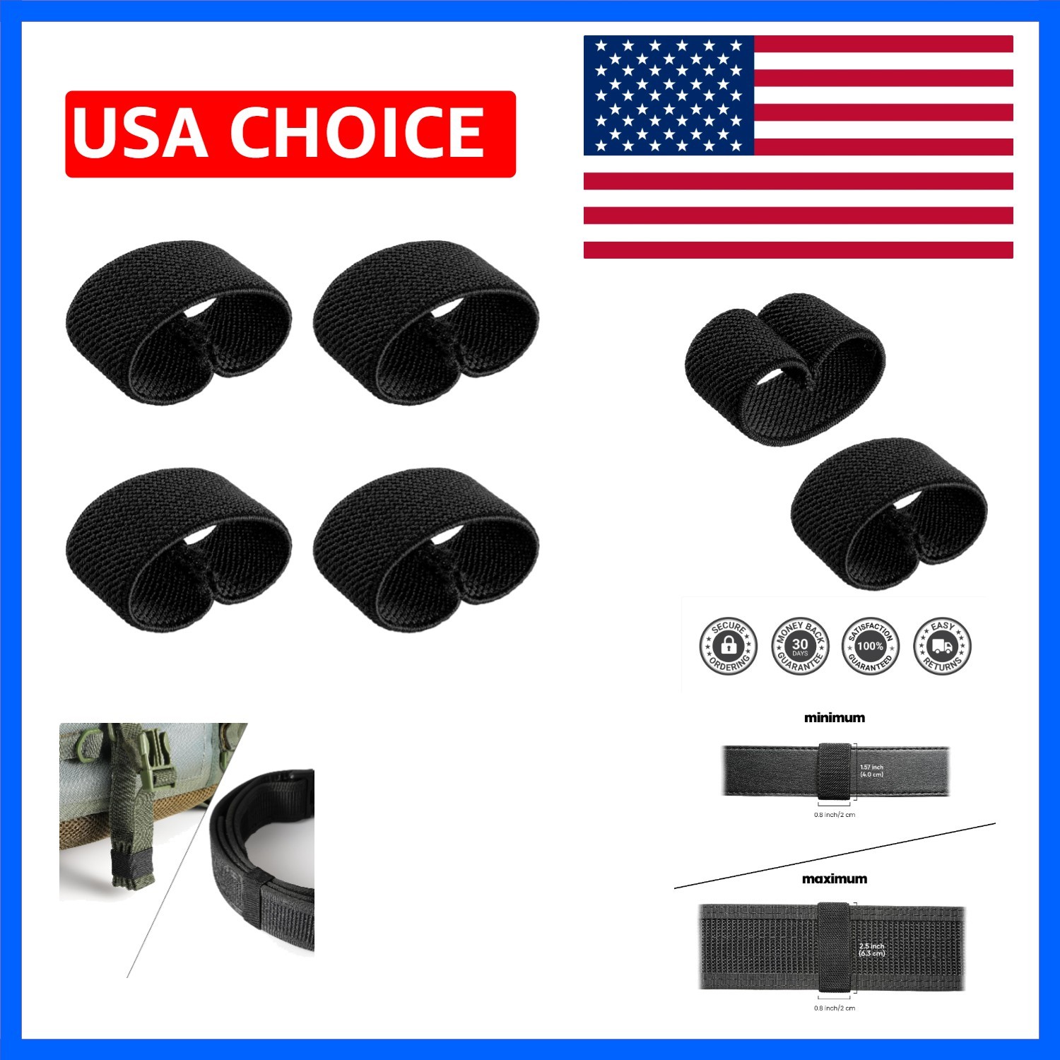 4PCS Military Belt Keepers Webbing Holder Tactical Elastic Belt Loop Stays Ba...