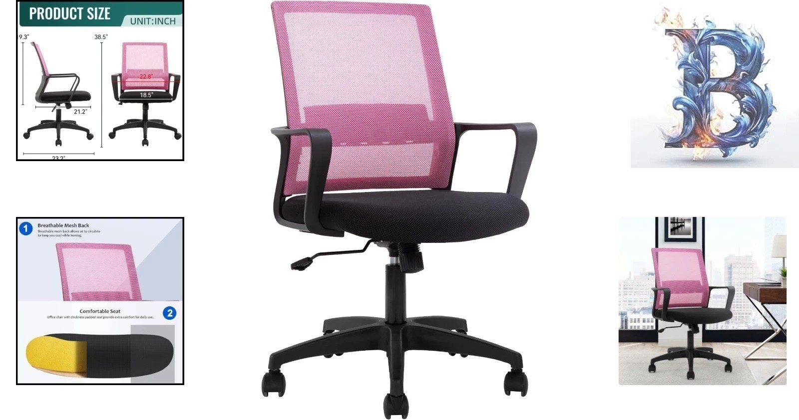 Versatile Pink Task Chair with Lumbar Support - Perfect for Home or Office