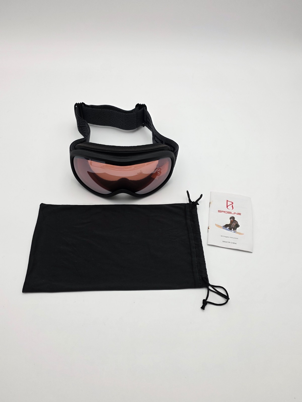 SPOSUNE OTG Ski Goggles Magenta Lens Black frame Anti-Fog 100% UV Snow Adult