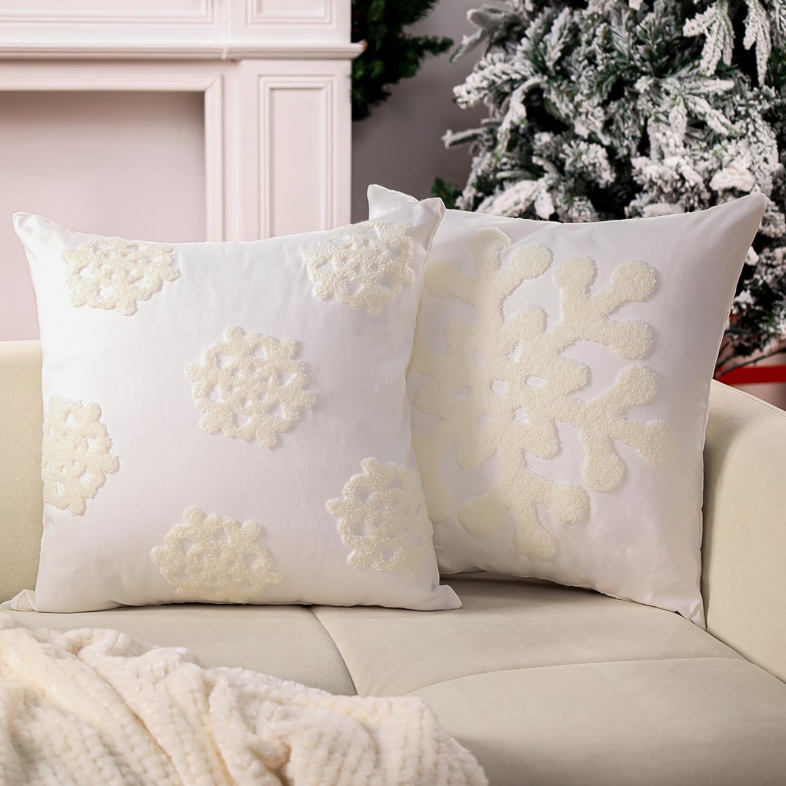 TLY 2 Pcs Christmas Snowflake Pillow Covers 18x18 inch Winter Pillow Covers W...