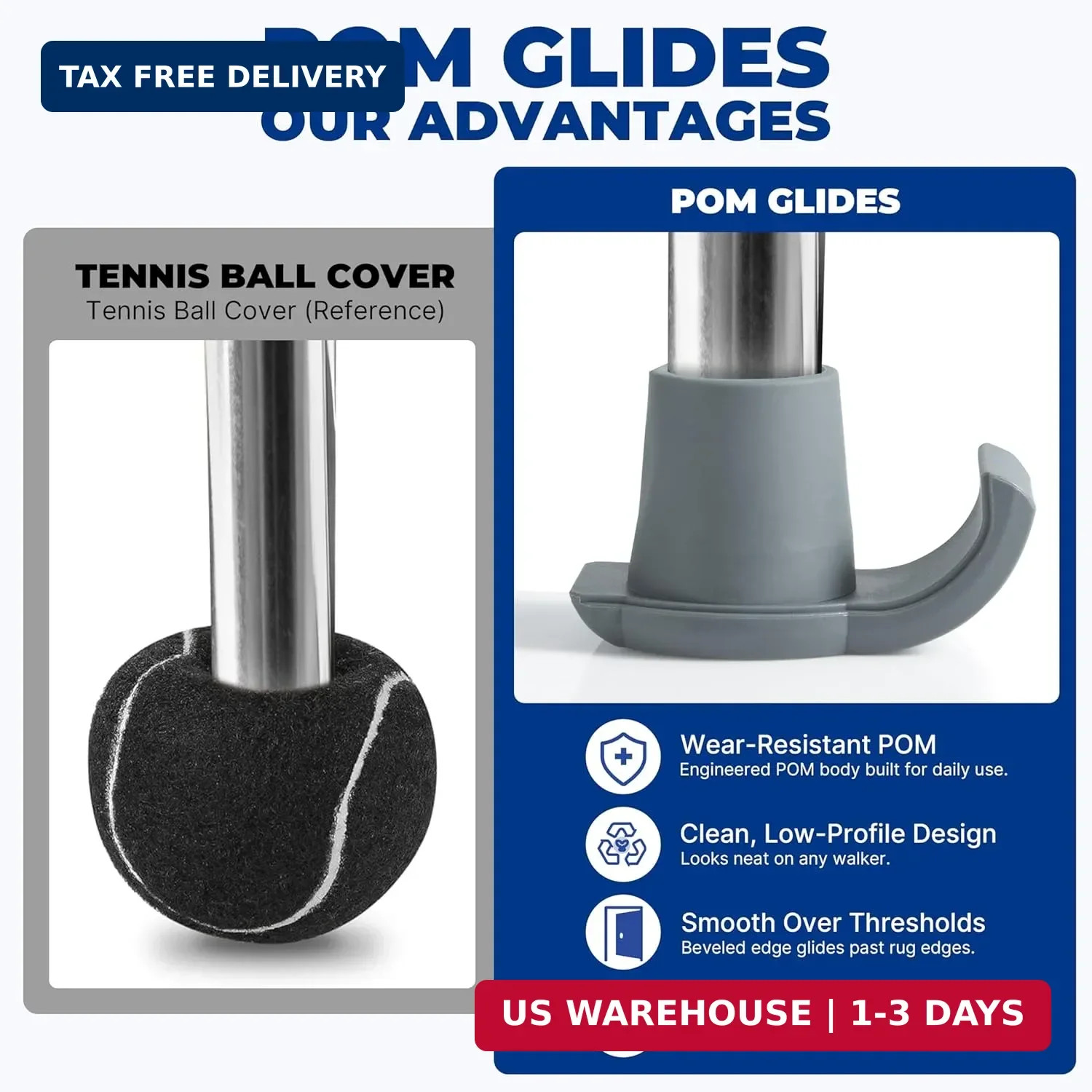 Walker Ski Glides Folding Walker Feet Skids Sliders 4 Pack Gray