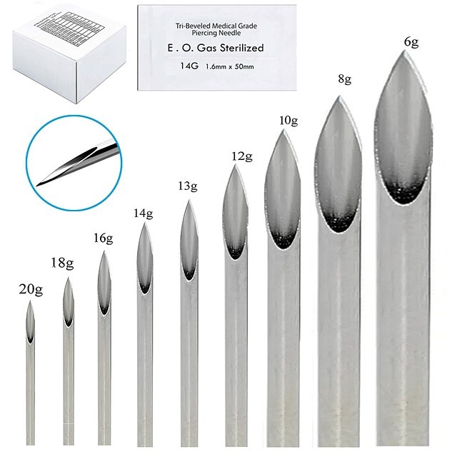 1pc. Tri-Beveled Medical Grade Sterilized Body Piercing Needle