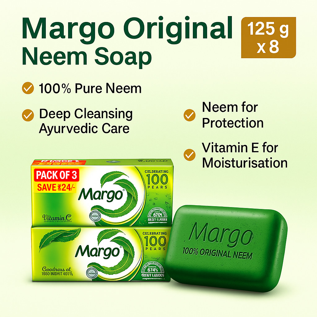Margo Original Neem Soap 125g X 8 Ayurvedic Skin Purifier Bar 99.9% Pure Neem