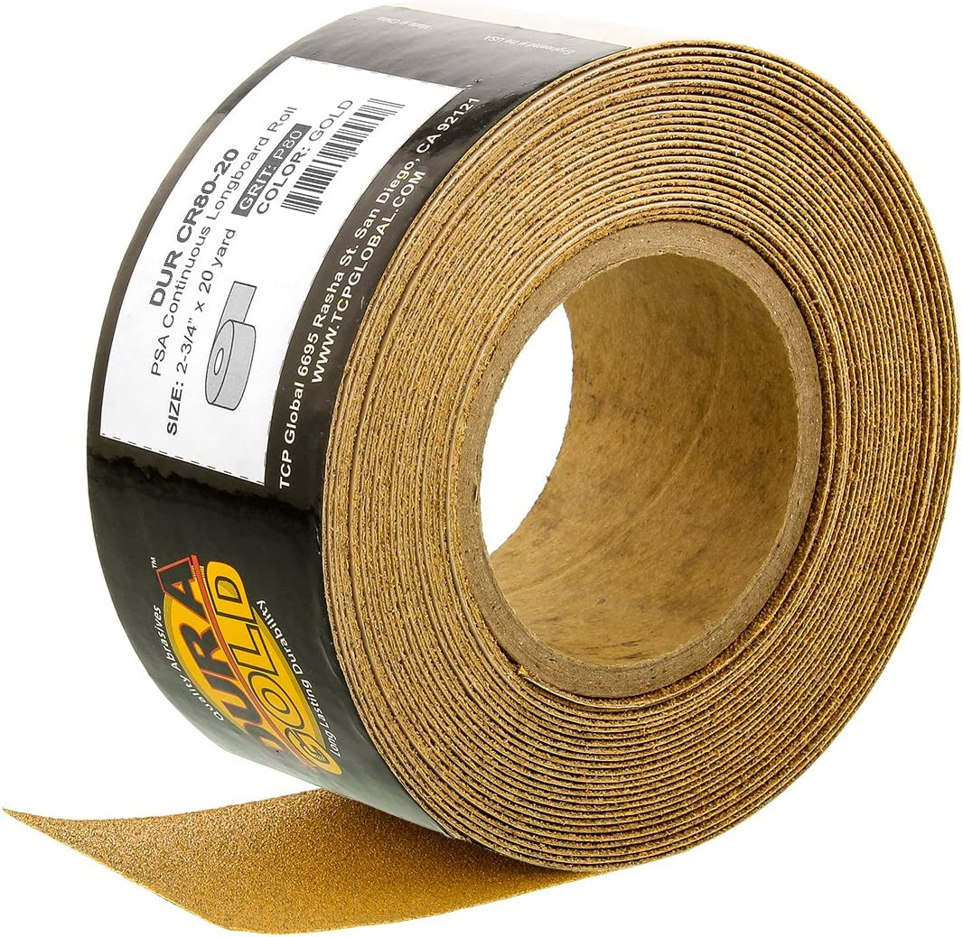 Dura-Gold Premium Gold 80 Grit PSA Longboard Sandpaper, 20 Yard Roll, 2-3/4" Wid