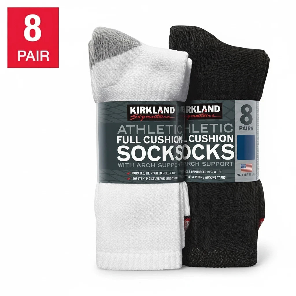 Kirkland Signature Men’s Athletic Socks 8 Pair Choose Color Made in USA - NEW*