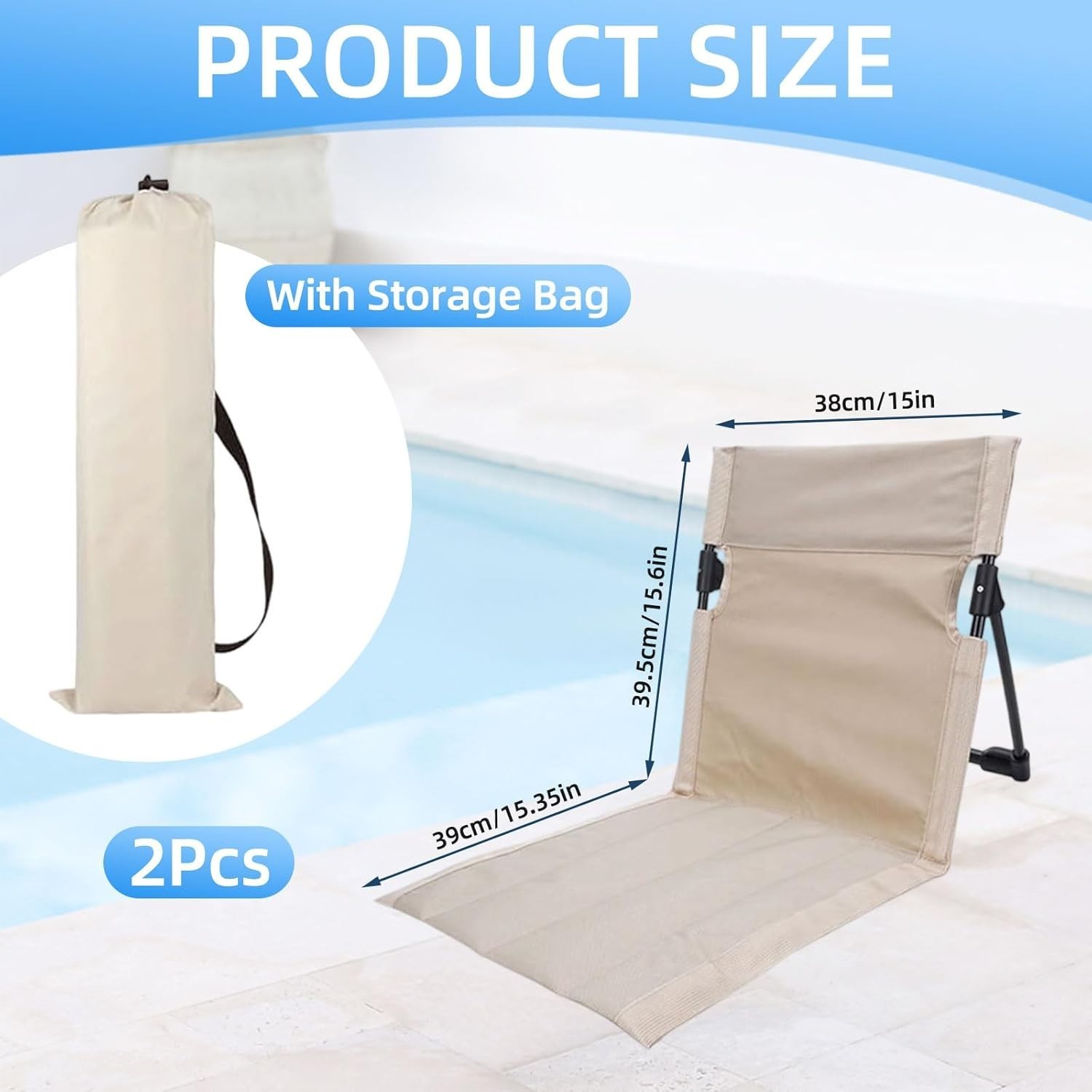 2 Pack Foldable Pool Chairs Portable Beach Lounge Chairs with Carry Bag