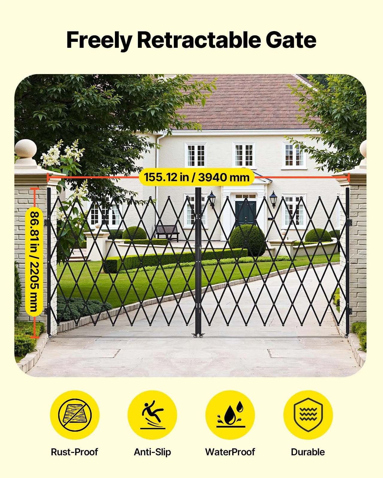 Double Folding Security Gate, Lockable Scissor Gate with 360?° Swivel Caster