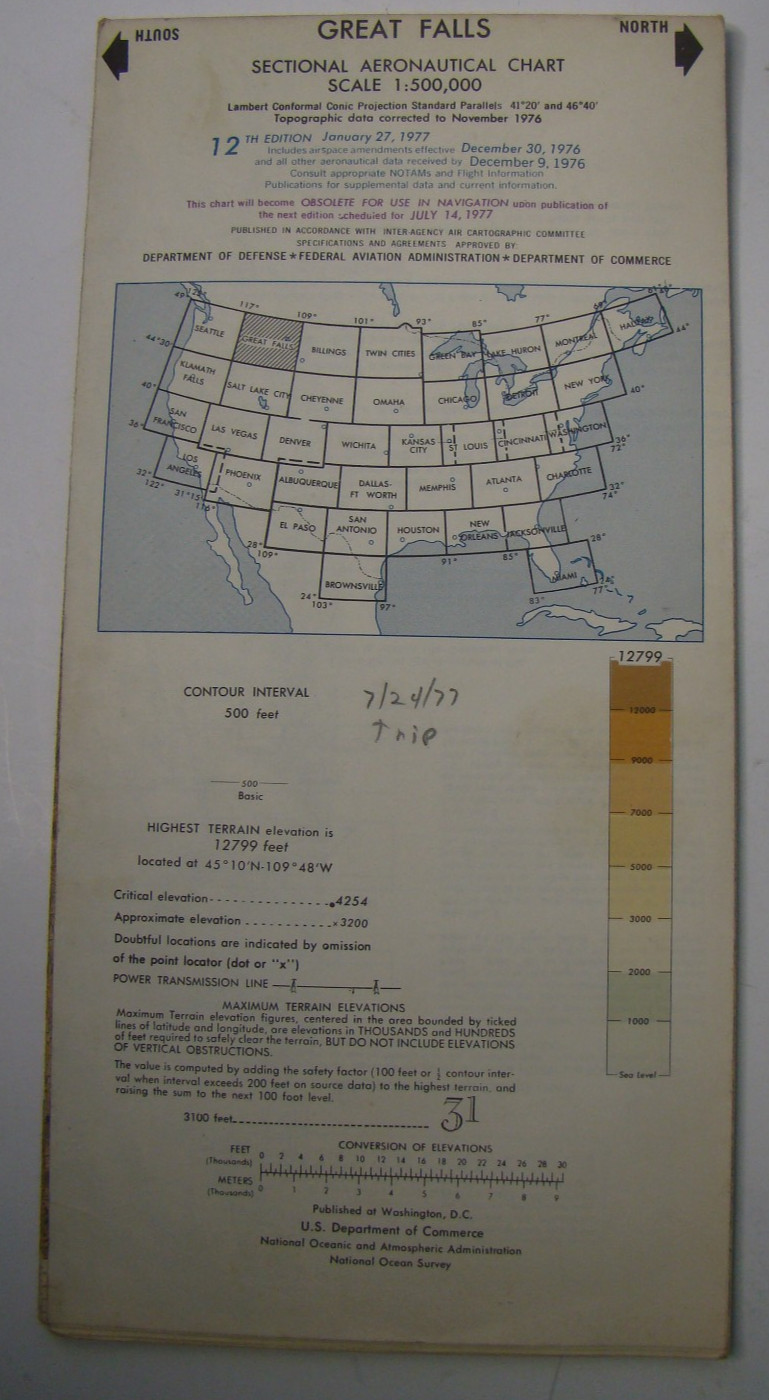 Great Falls Aeronautical Sectional Chart, 12th Edition, January 21, 1977