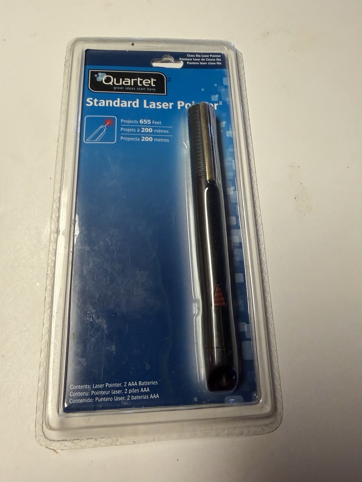 Quartet MP-1200Q Plastic Pen Size Laser Pointer Black, 2 AAA Batteries Included