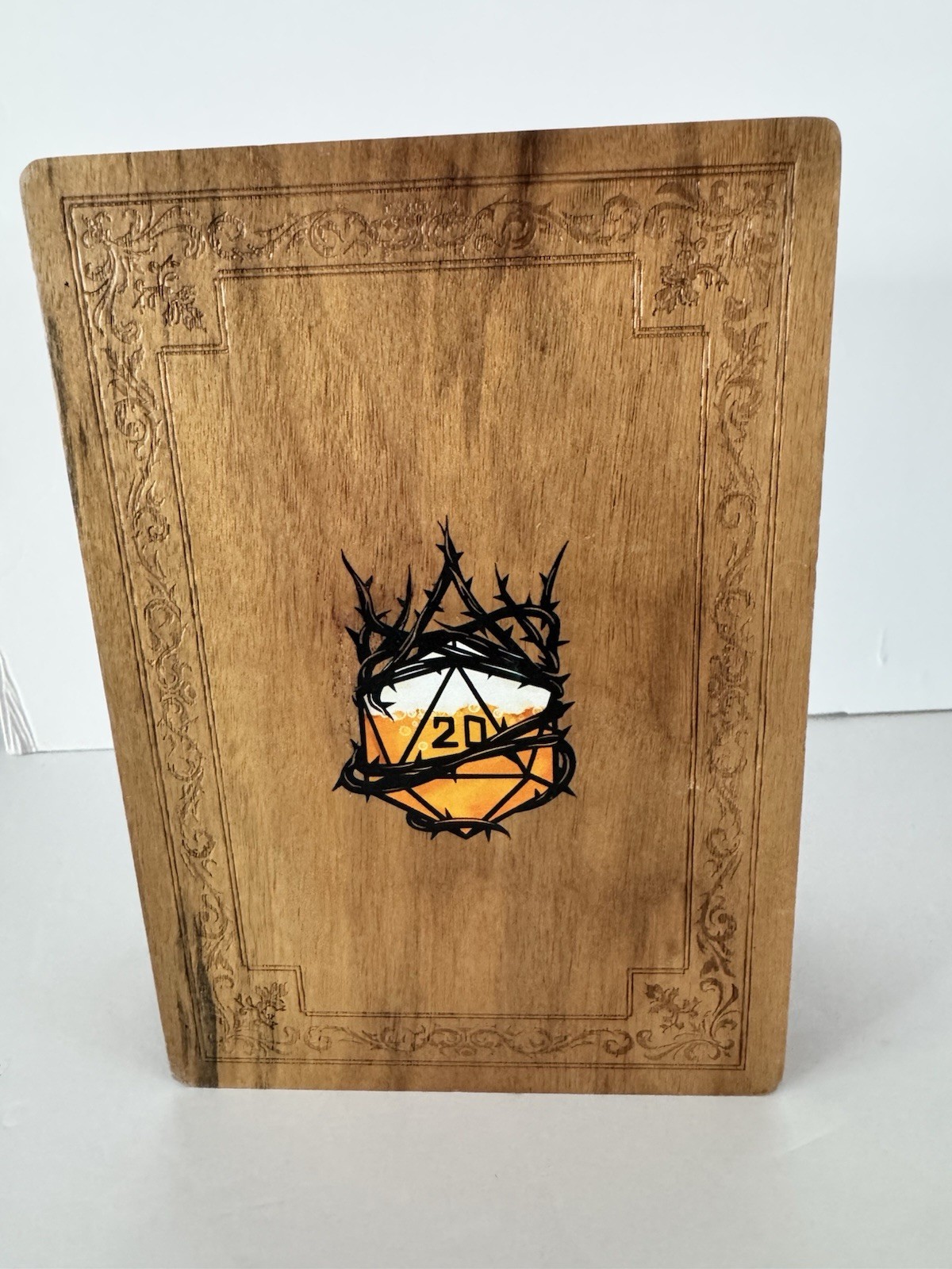 Thorns Tavern Wooden D20 Dice Tower Storage Box D&D RPG Book Style Walnut