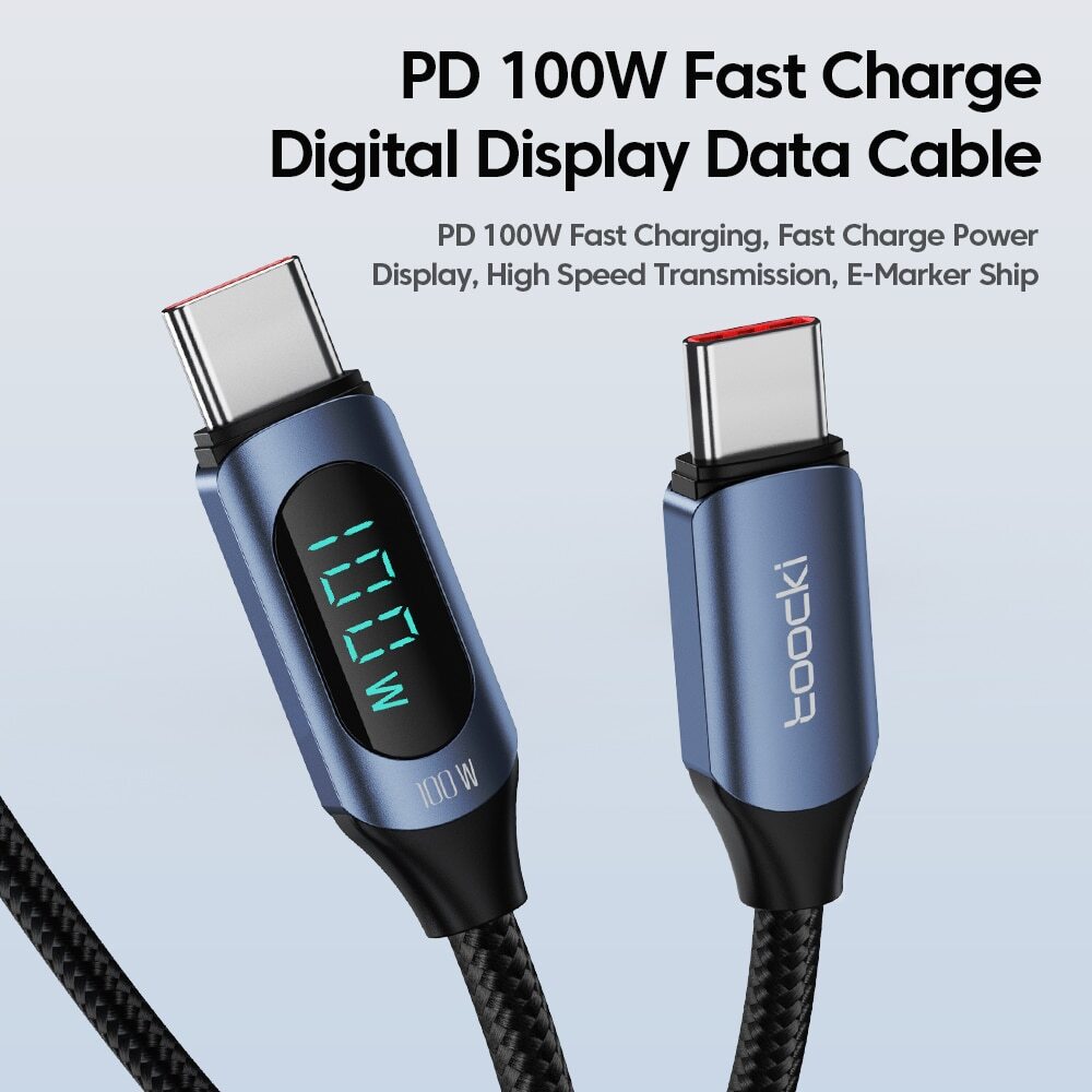 USB Type C to Type C Charging Cable PD 100W Fast Charger Data Cord LED Display