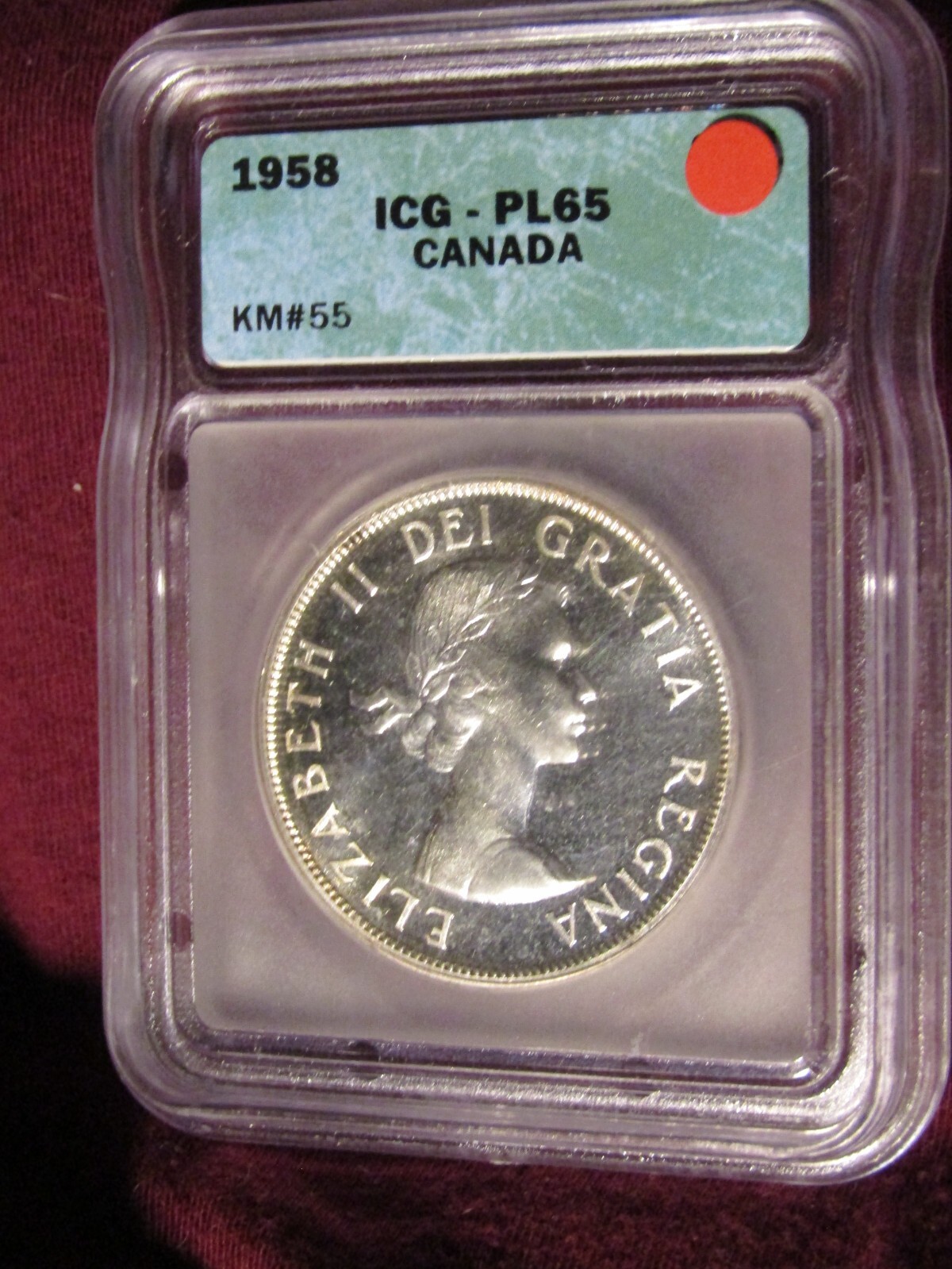 1958 CANADA SILVER $1 DOLLAR...ICG-PL-65...NICE SHINY COIN.
