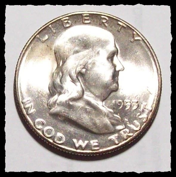 1953-S FRANKLIN HALF DOLLAR  Nice ORIGINAL NiceToning Choice BU 55% FBL #20D75