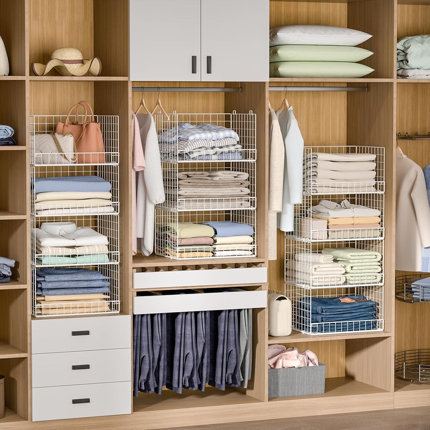 4-Tier Stackable Closet Organizer Storage Basket Foldable Closet Shelf