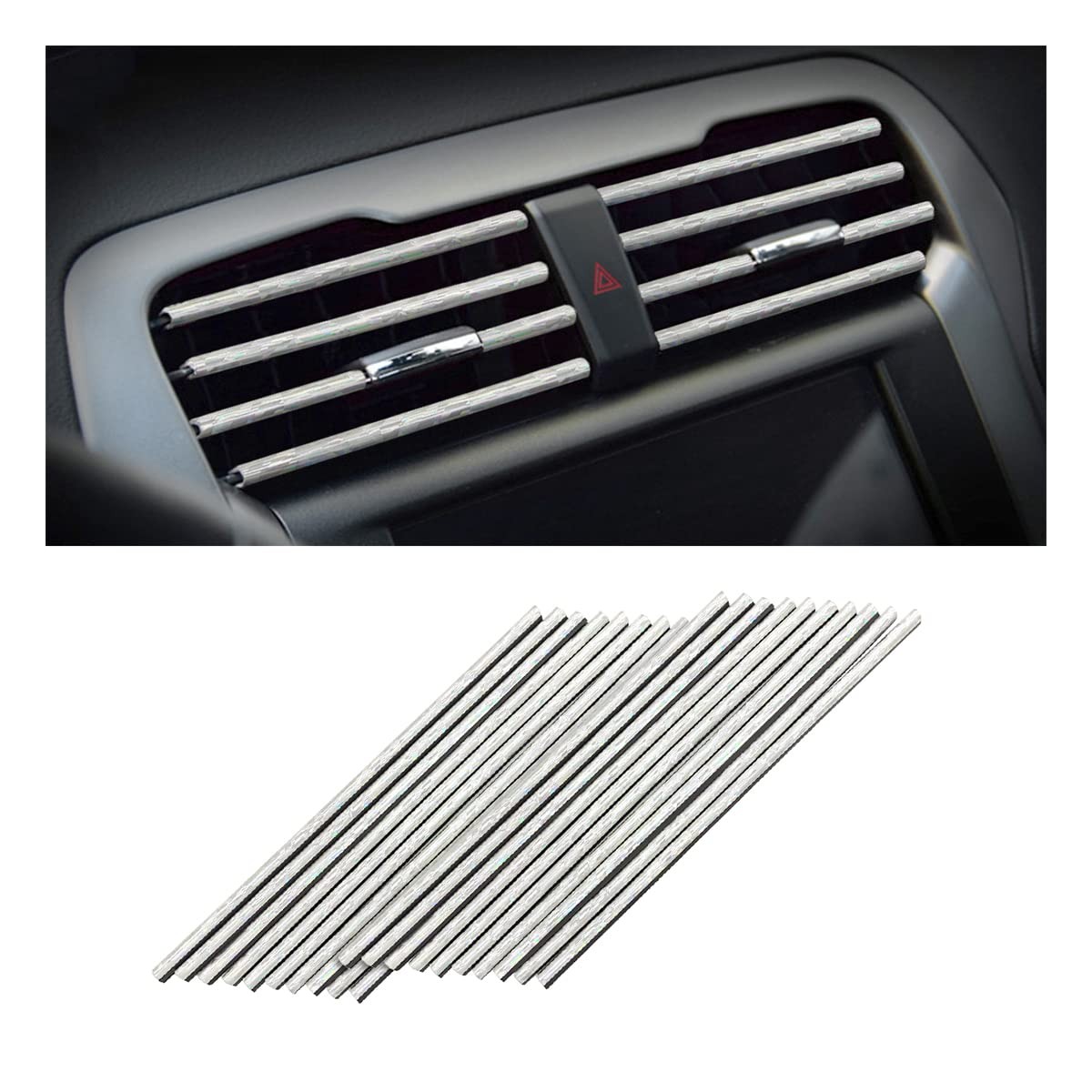 8sanlione 20PCS Car Air Conditioner Decoration Strip, Auto Ice Silver