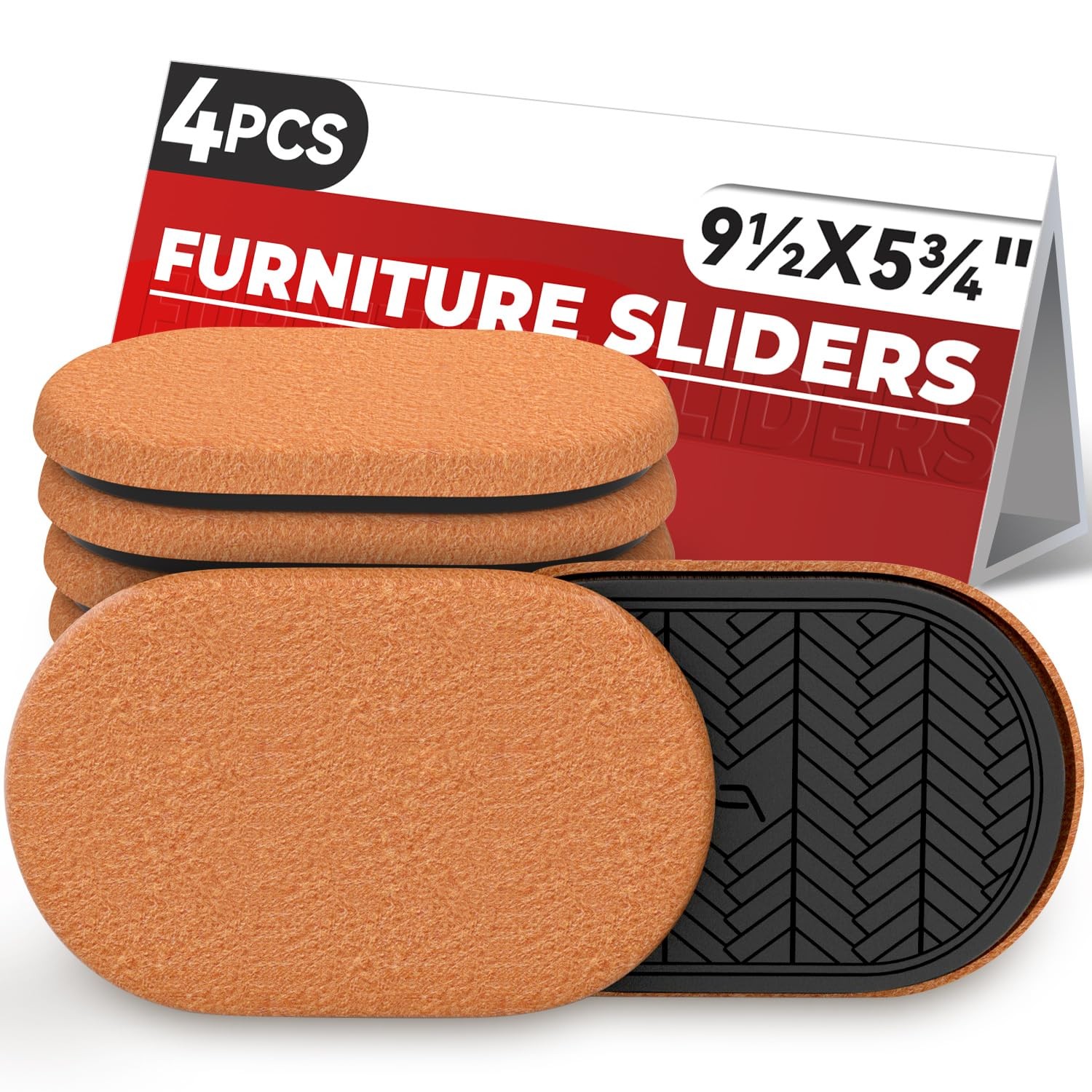 4 PCS 9x5-inch Oval Felt Furniture Sliders, Hardwood Floor Movers, Pads, Heavy