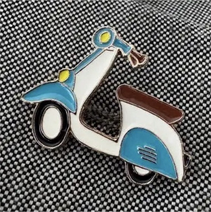 Moped Scooter Blue White Enamel Metal Collectible Pin 1.25in