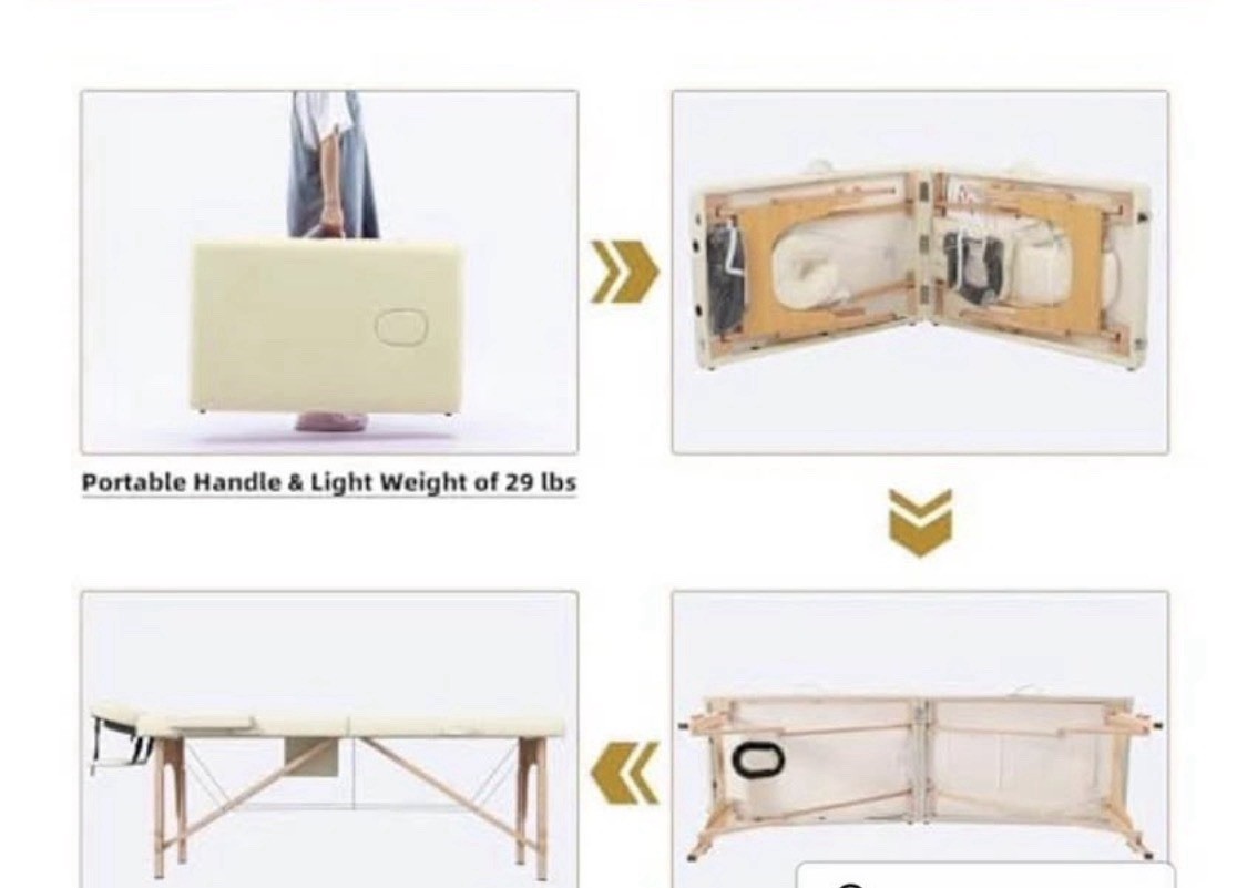 civama Portable Foldable Massage Table Beige PVC Leather Adjustable Headrest