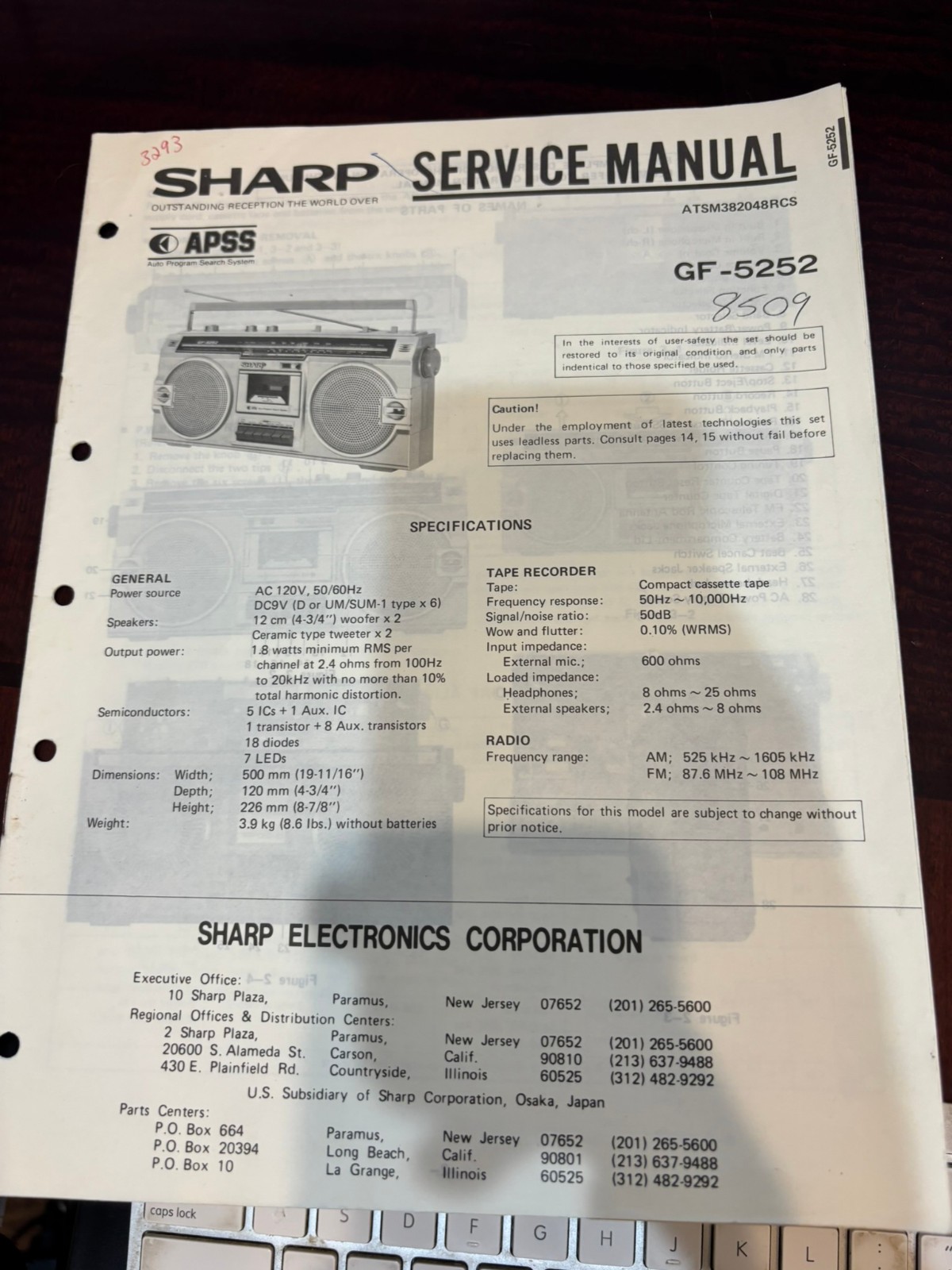ORIG. SHARP GF-5252 GF5252 Repair & Service Manual *ORIGINAL*