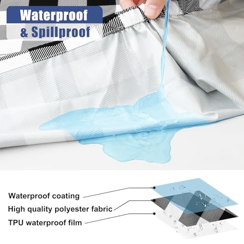 Picnic Table Cover with Bench Covers, Waterproof 30" x 72" Black and White