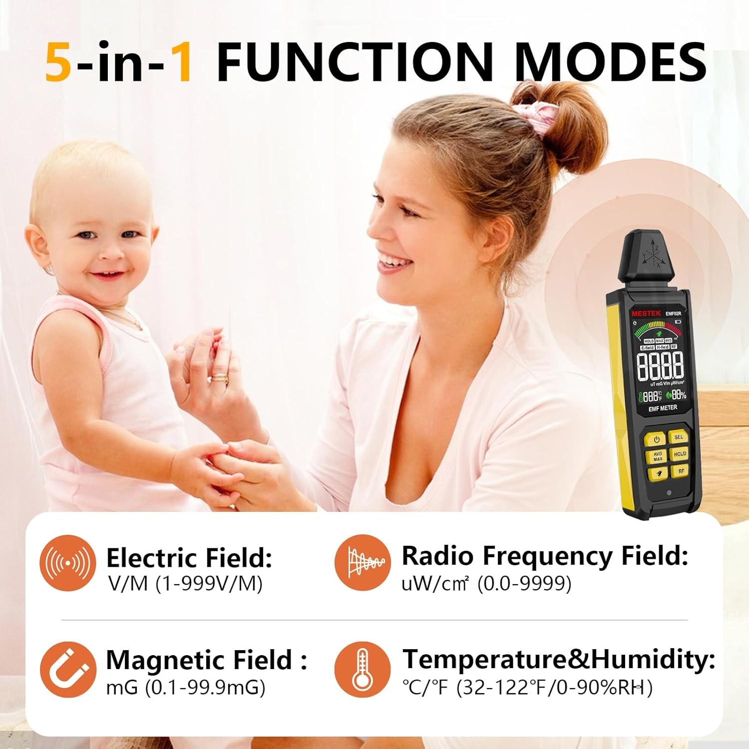 Electromagnetic Field Detector, Five-in-One Electromagnetic Radiation Detector
