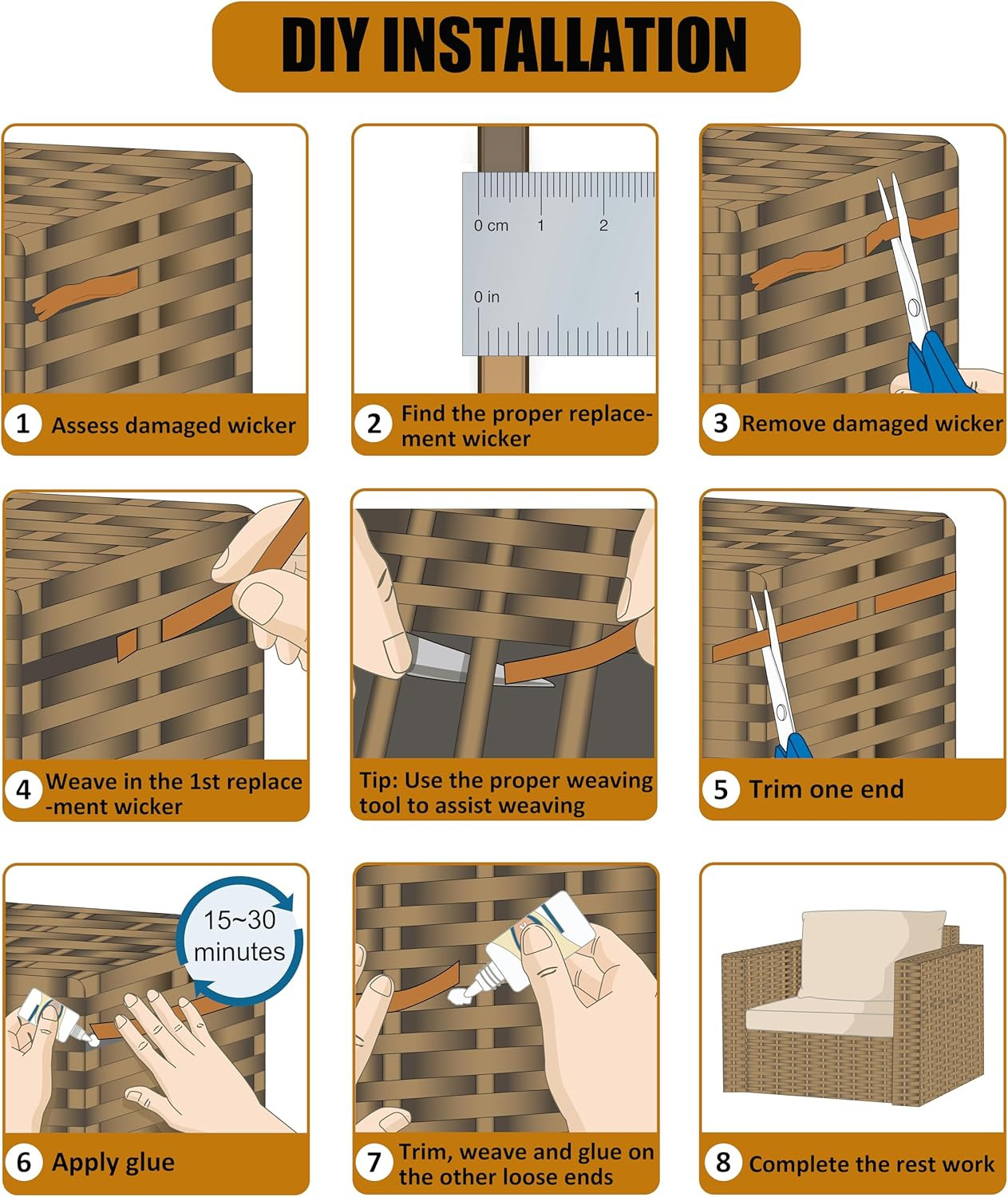 130 Ft Wicker Repair Supplies, Wicker Repair Kit, Plastic Rattan Material for Pa
