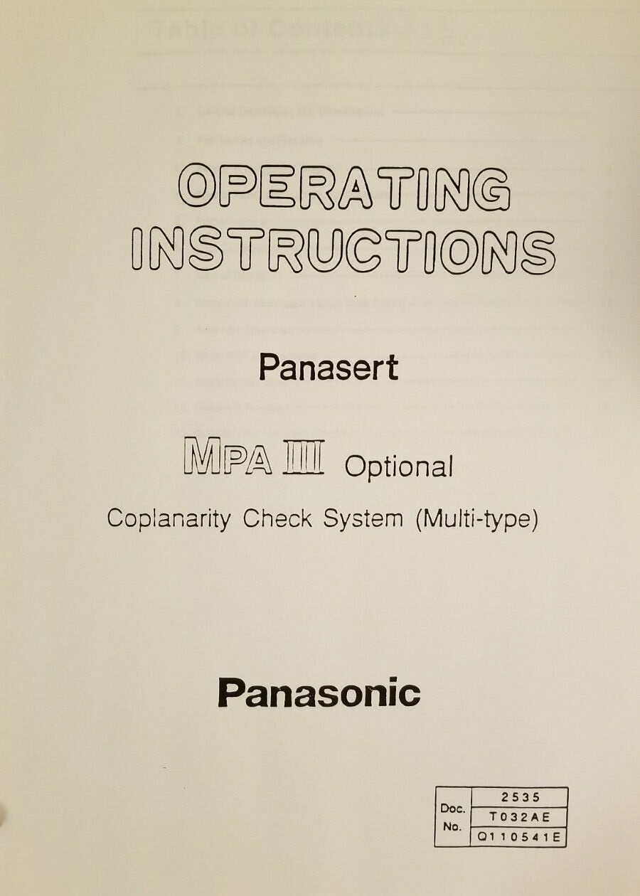 Panasonic Panasert MPA-III MPA3 Operations Training Course Text Manual Binder