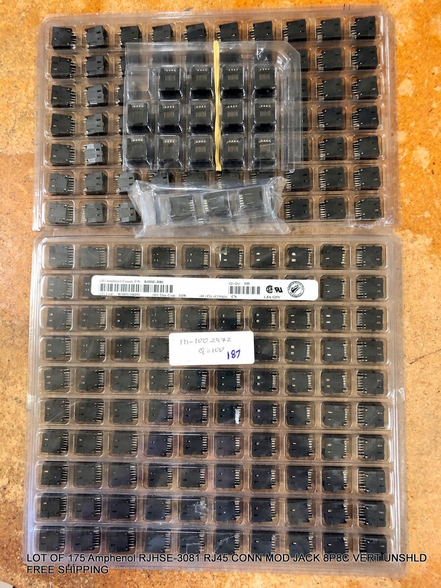 LOT OF 175 Amphenol RJHSE-3081 RJ45 CONN MOD JACK 8P8C VERT UNSHLD FREE SHIPPING