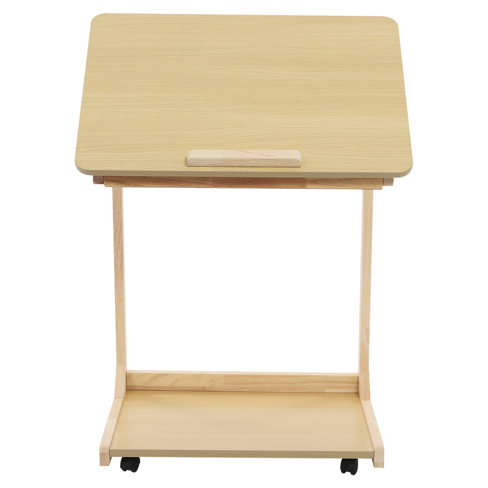2 Tier C Shaped Table With 4 Wheels Couch Table End Table For Drink & Snack US
